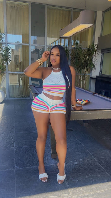 Rainbow Stripe Halter Set