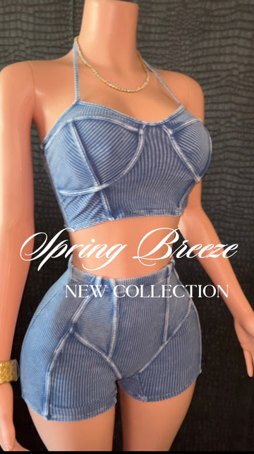 Mineral Washed Corset & Shorts Set