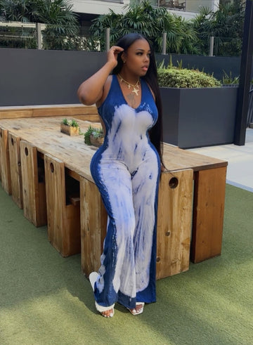 Ocean Marble Halter Flare Jumpsuit