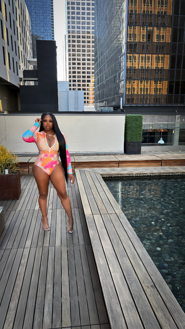 Tropical Sunset Zip-Up One Piece Swimsuit