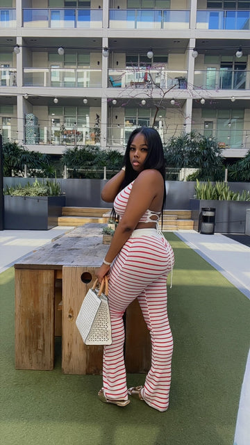 Striped Halter Flare Set
