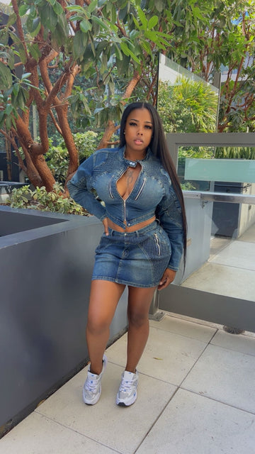 Urban Edge Denim Jacket & Skirt Set