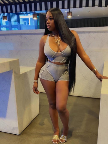Silver Luxe Sculpt Crop Top & Shorts Set