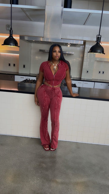 Ruby Luxe Zip Crop Top & Flare Pants Set