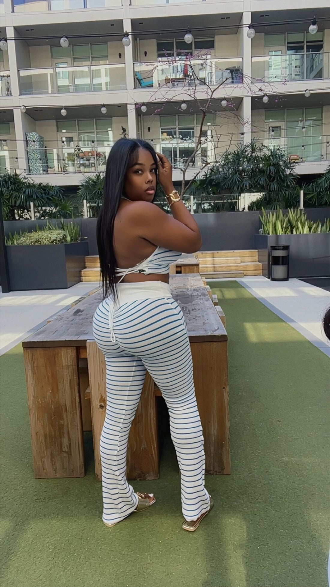 Striped Halter Flare Set