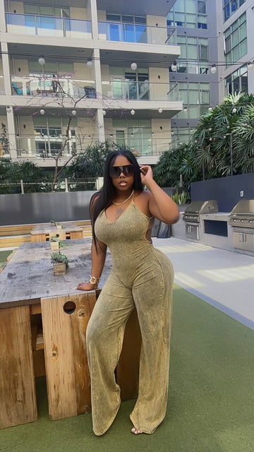 Sage Mineral Wash Corset Jumpsuit